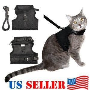 Cat Harness Vest w/ Leash Double Strap Blue